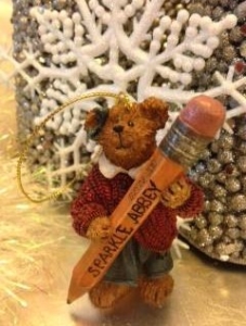 Ornament with bear holding pencil