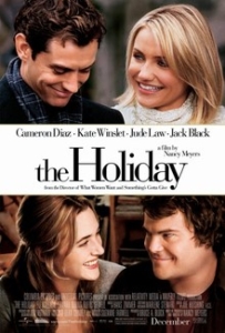 The Holiday movie with photos of Jude Law, Cameron Diaz, Kate Winslet, Jack Black.