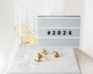 photo of champagne glasses and 2024 numerals