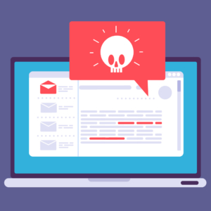 An illustration of a laptop with a spam email